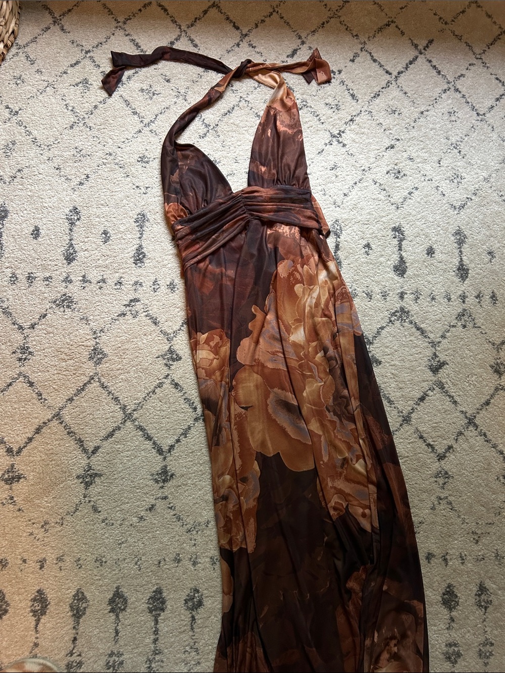 12th Tribe Brown Floral Halter Maxi Dress - Picture 7 of 8